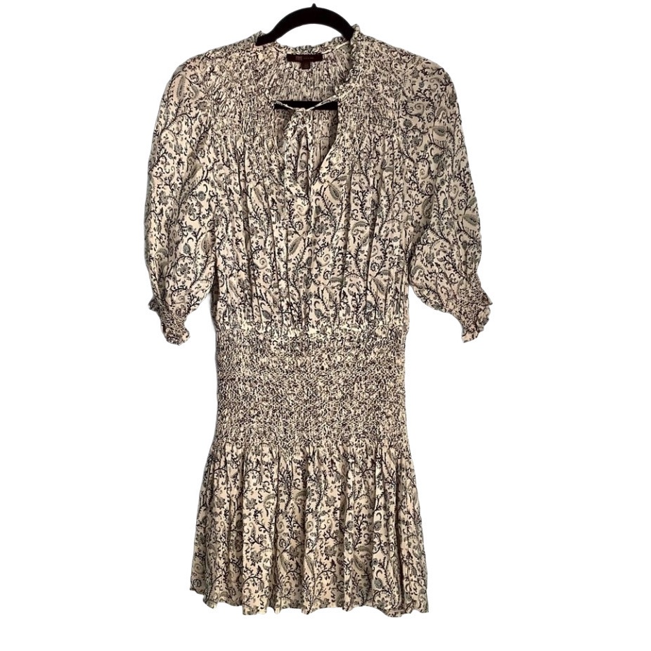 Frye Cara Paisley Blue, Gray, Cream Ruffle Mini Dress Size Xs